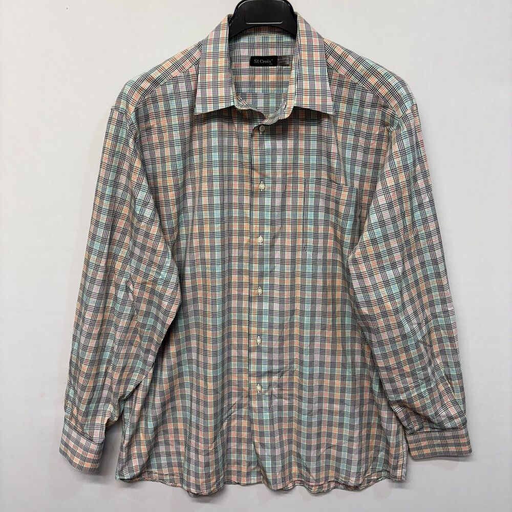 St. Croix Men Long Sleeve Button Shirt Top Size XXL 2XL Plaid Cotton D044 -27